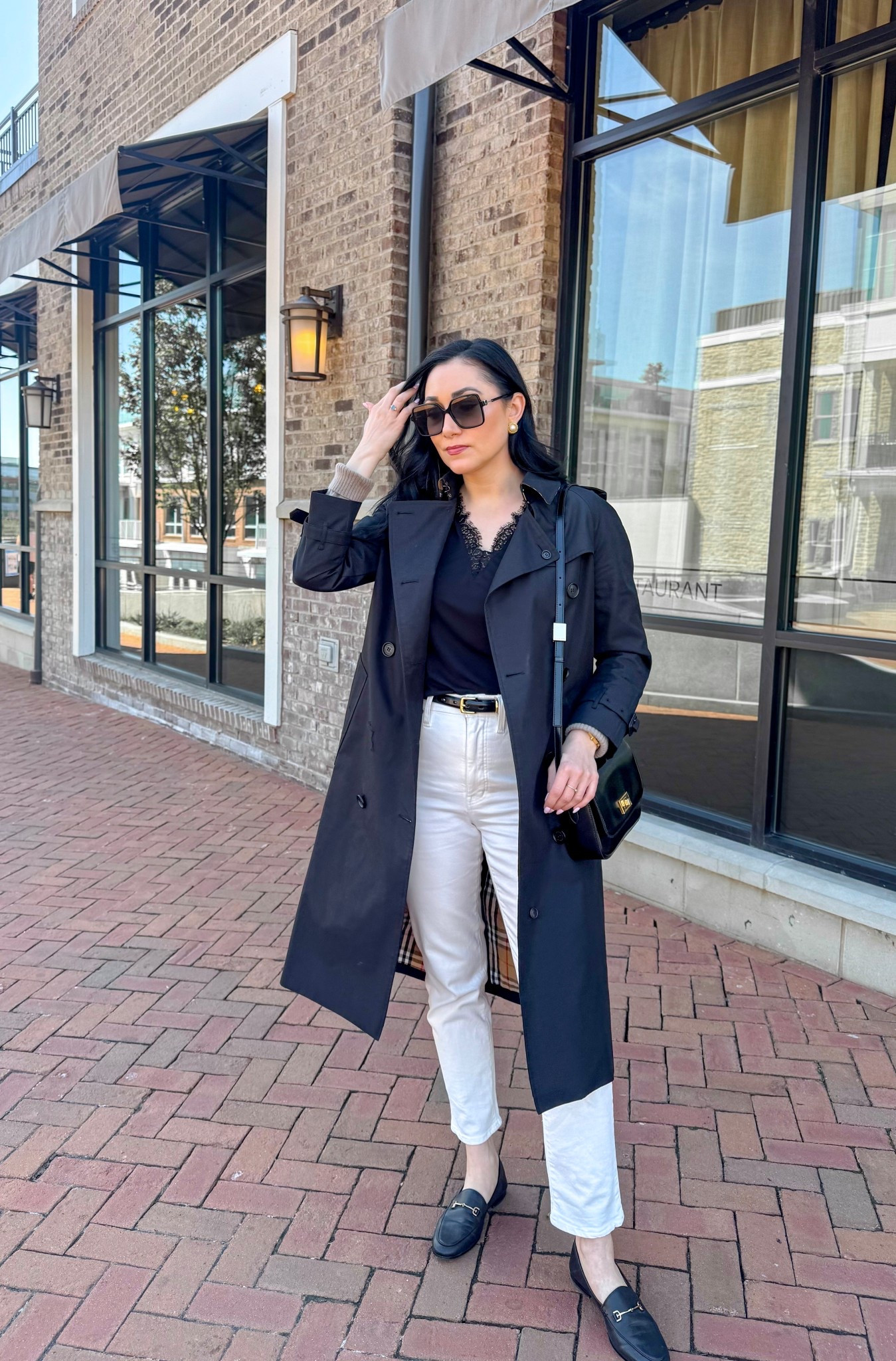Classic spring outfit 🖤🤍

Black trench coat 
Tan cardigan size small, TTS
Black lace top 
White jeans 
Black loafers size 6.5, sized down half size 

Smart casual 
Classic outfit 
Neutral outfit 

#LTKSeasonal #LTKootd