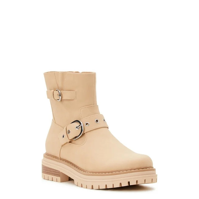 Time and Tru Women's Lug Sole Buckle Moto Boots | Walmart (US)