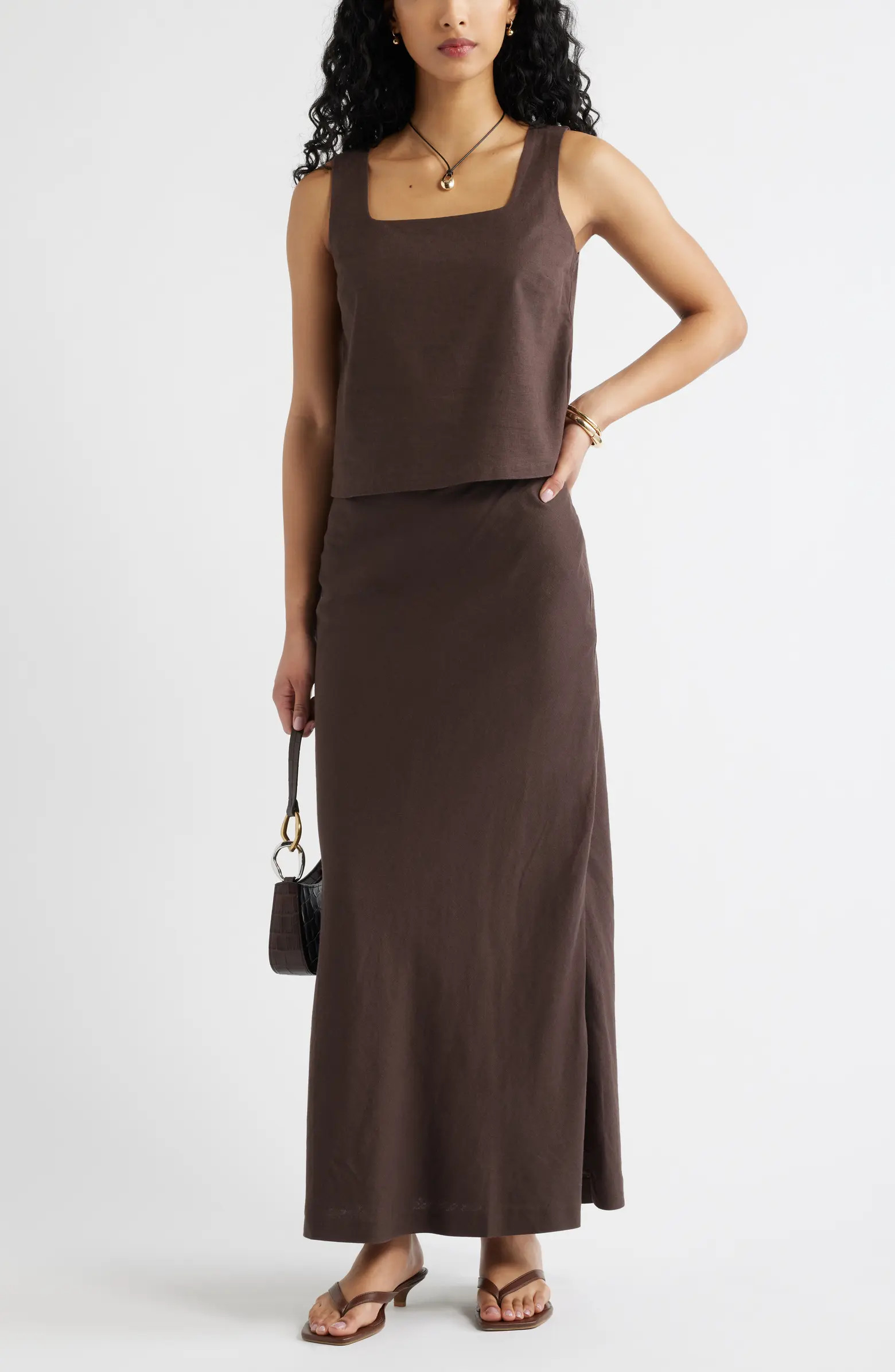 Open Edit Linen Blend Column Maxi Skirt | Nordstrom | Nordstrom