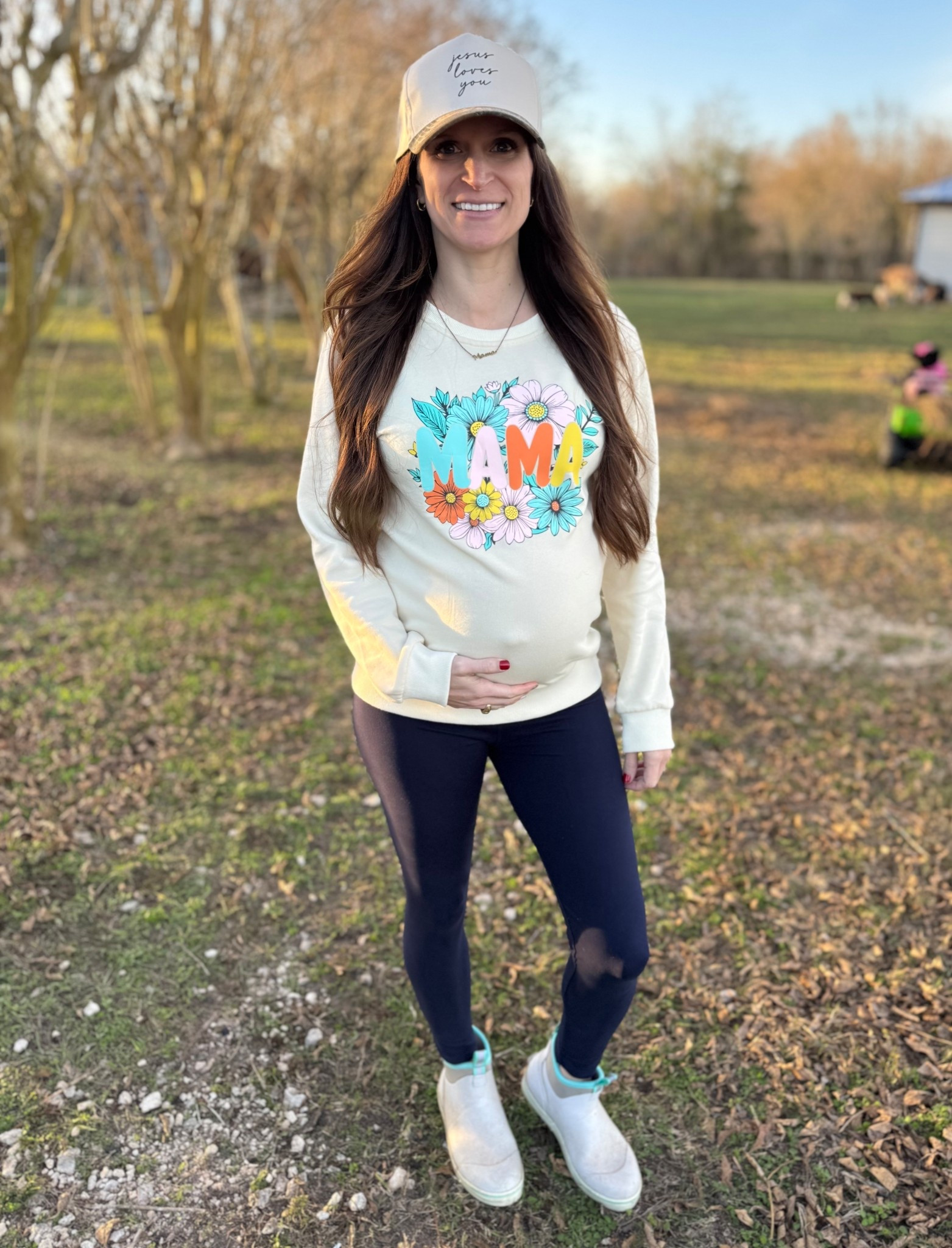 Bump friendly & comfy NYE ootd! Wearing a small Mama sweatshirt & leggings. Outdoor boots run TTS.

#LTKBump #LTKootd #LTKmomlife
