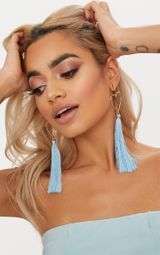Baby Blue Heart Tassel Earrings | PrettyLittleThing UK