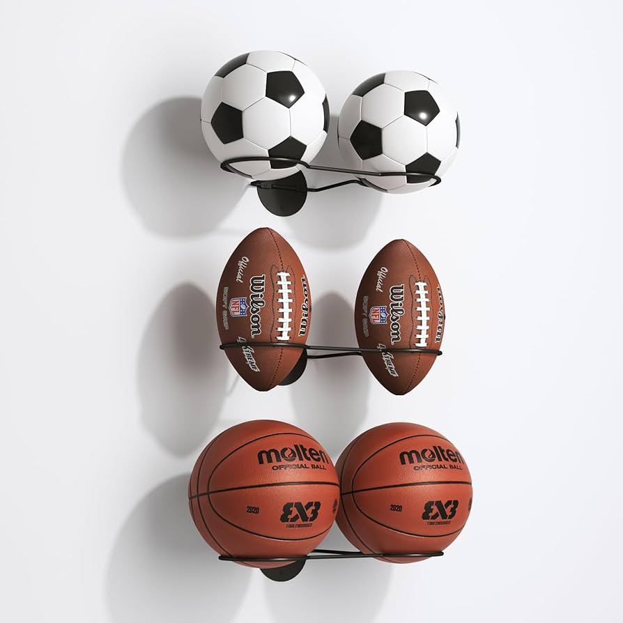 6 balls Wall Mounted Basketball Rack,3-Packs Vertical Ball Rack,Sports Equipment Storage Organize... | Amazon (US)