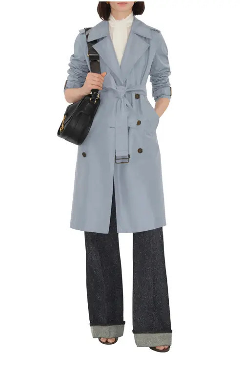 burberry Long Silk Trench Coat in Gale at Nordstrom, Size 0 | Nordstrom