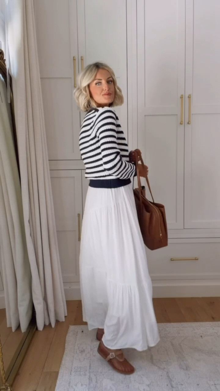 These closet staples are perfect for teacher workwear 👏🏼 wearing S. 

Navy striped cardigan, white maxi skirt, amazon fashion finds, banana republic factory, how to style striped cardigan, workwear, work outfit ideas
 

 #LTKSeasonal #LTKWorkwear