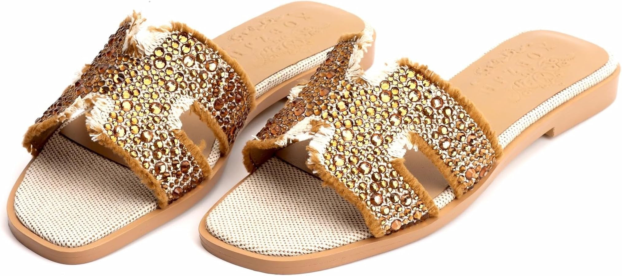 XOBZJH Evening Dress Shoes Rhinestone H-Band Black Flat Sandals for Women 2025,Designer Luxury Cr... | Amazon (US)