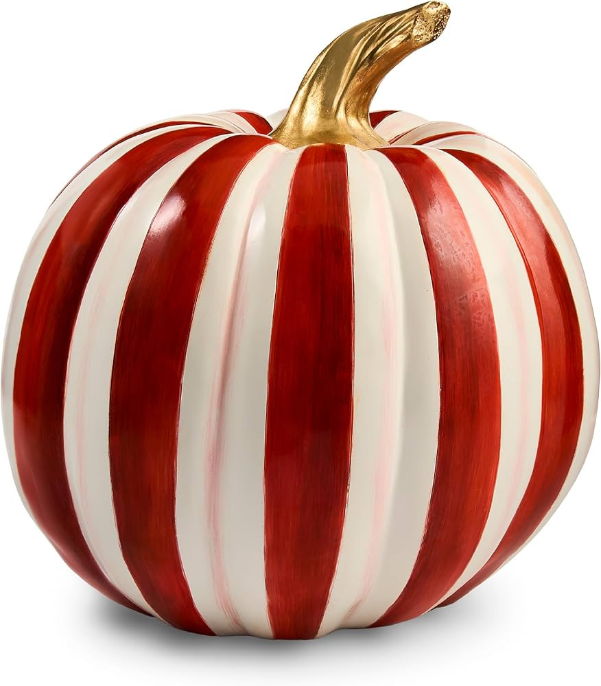 MACKENZIE-CHILDS Resin Pumpkin, Medium, Dark-Red-and-White Paprika Stripe | Amazon (US)