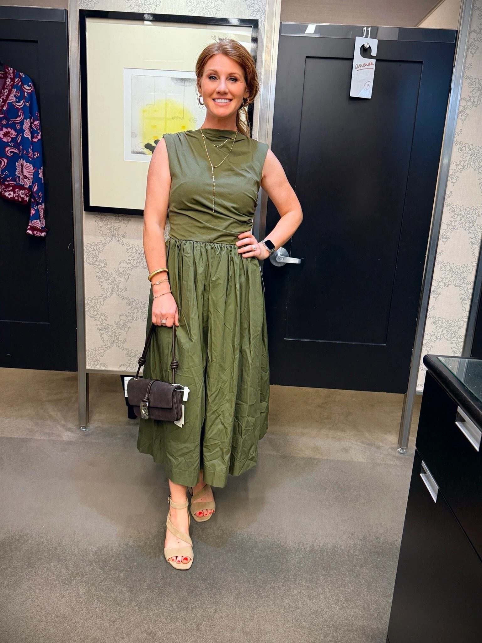 How gorgeous is Stephanie in this olive green midi? This dress will be a staple this Fall. Nsale finds | Fall fashion | nude heels 

#LTKWedding #LTKWorkwear #LTKStyleTip