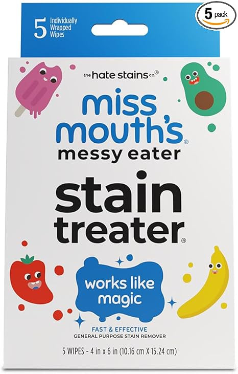 Miss Mouth's Messy Eater Stain Treater Wipes - 5 Pack Stain Remover - Newborn & Baby Essentials -... | Amazon (US)