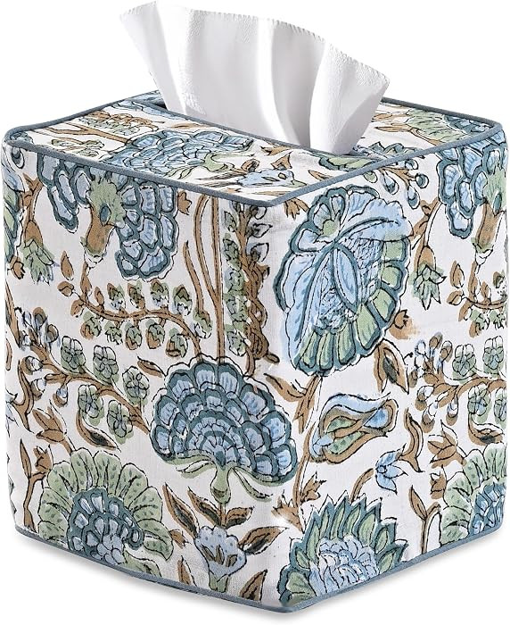 Ridhi Asparagus Green Block Print Tissue Box Cover Handmade Cotton Fabric Decorative Square Napki... | Amazon (US)