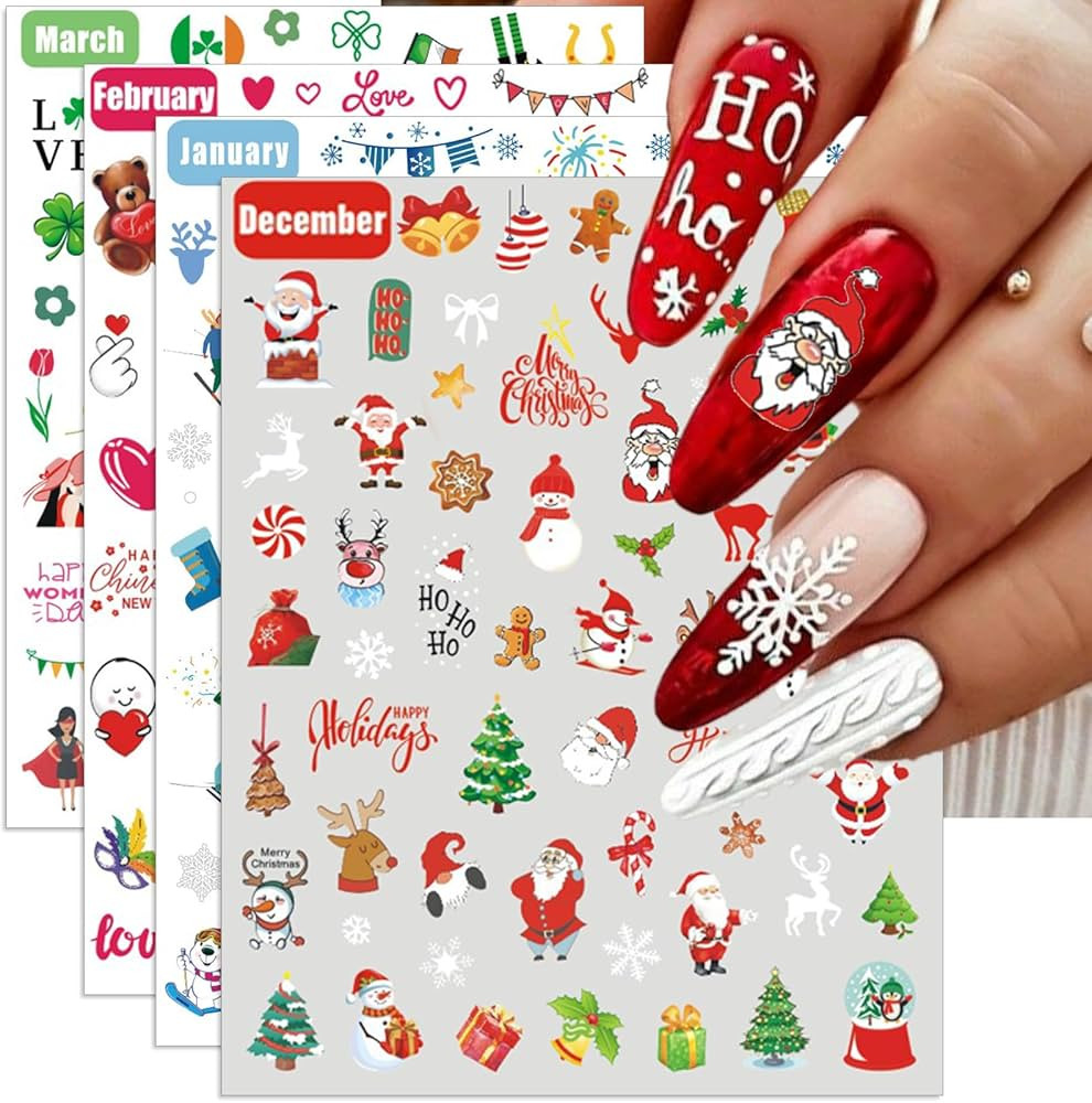 12 Months All Holiday Nail Stickers, 24 Sheets Seasonal Variety Pack 2 Pcs Per Month DIY Nail Art... | Amazon (US)
