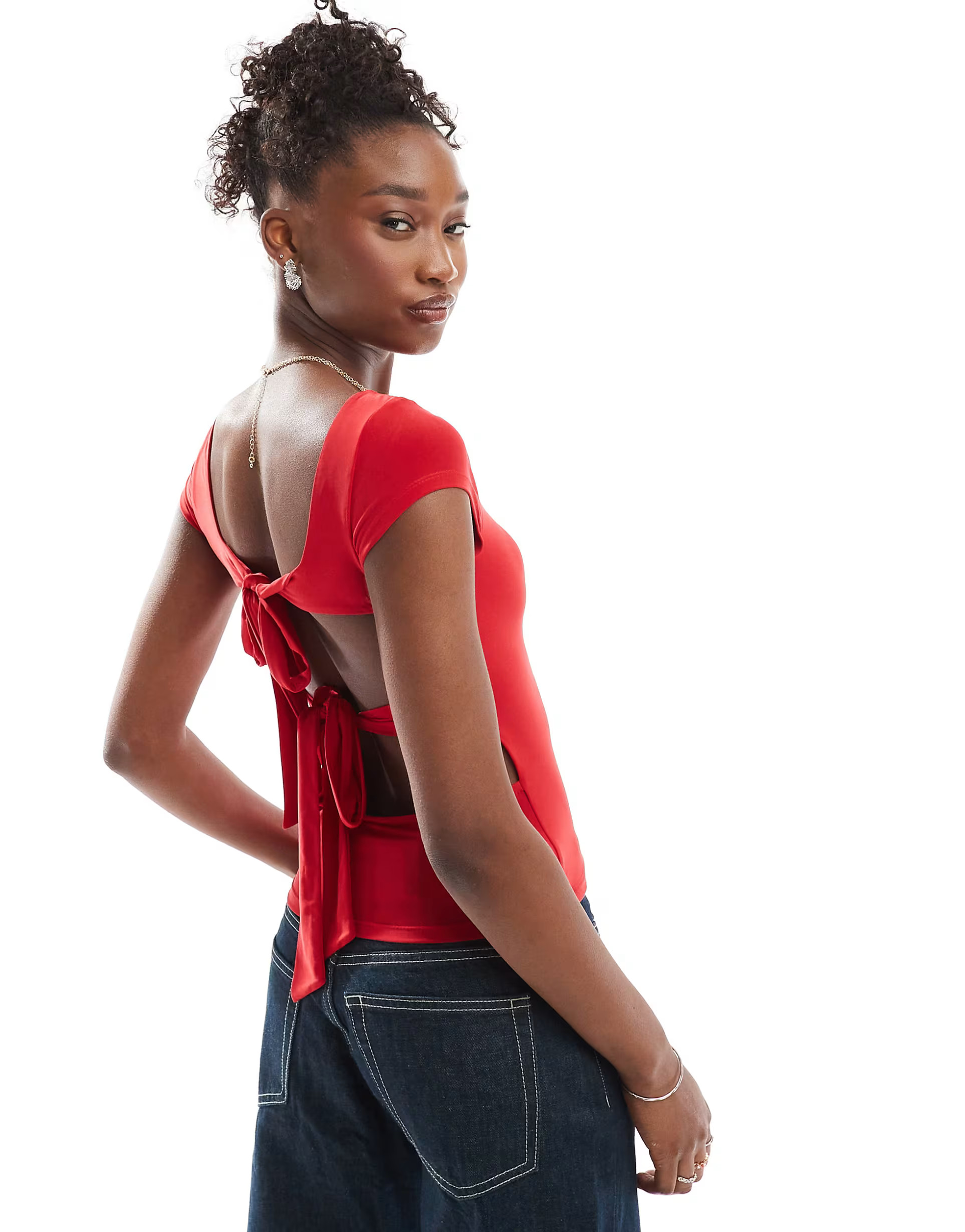 COLLUSION cap sleeve backless tie top in tomato red | ASOS (Global)