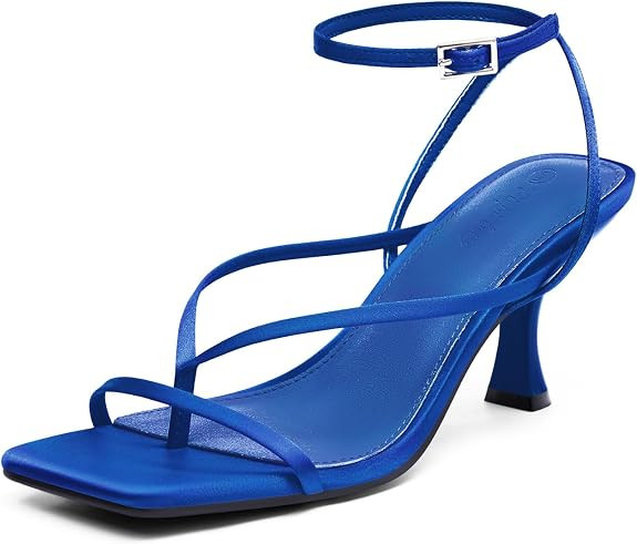 PiePieBuy Women's Lace Up Heeled Sandals Square Flip Flop High Heels Strappy Party Shoes | Amazon (US)