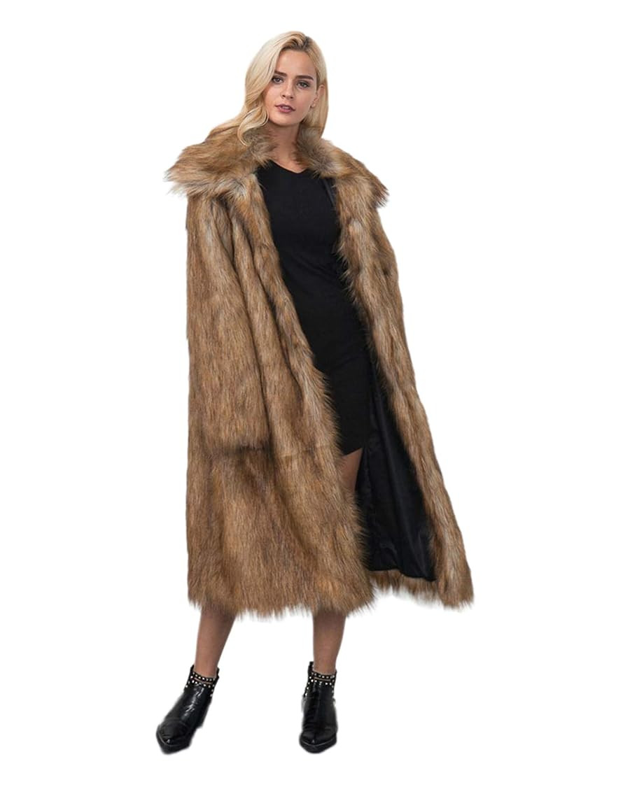RomanticDesign Women's Long Lapel Faux fur Jacket Shaggy Coat Warm Outerwear Cardigan | Amazon (US)