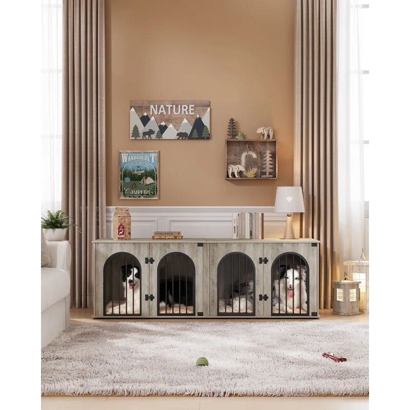 Tucker Murphy Pet™ Dog Crate Furniture for 2 Dogs, 71" Heavy Duty Dog Kennels with Sliding Barn... | Wayfair North America