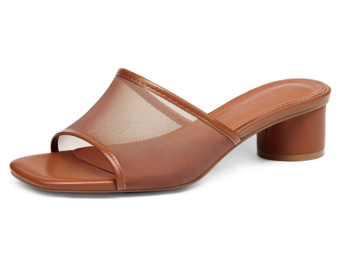 Coutgo Womens Slide Sandals Mesh Chunky Heels Mules Square Open Toe Slip On Summer Dress Shoes | Amazon (US)