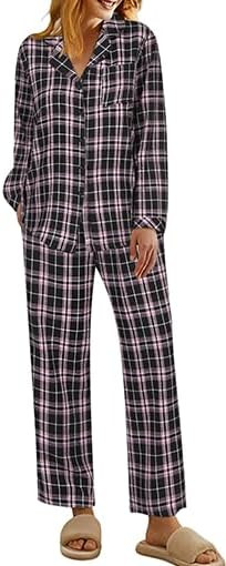 Ekouaer Pajamas for Women 2 Piece Lounge Set Long Sleeve Plaid Sleepwear Casual 2 Piece Pjs S-XXL | Amazon (US)