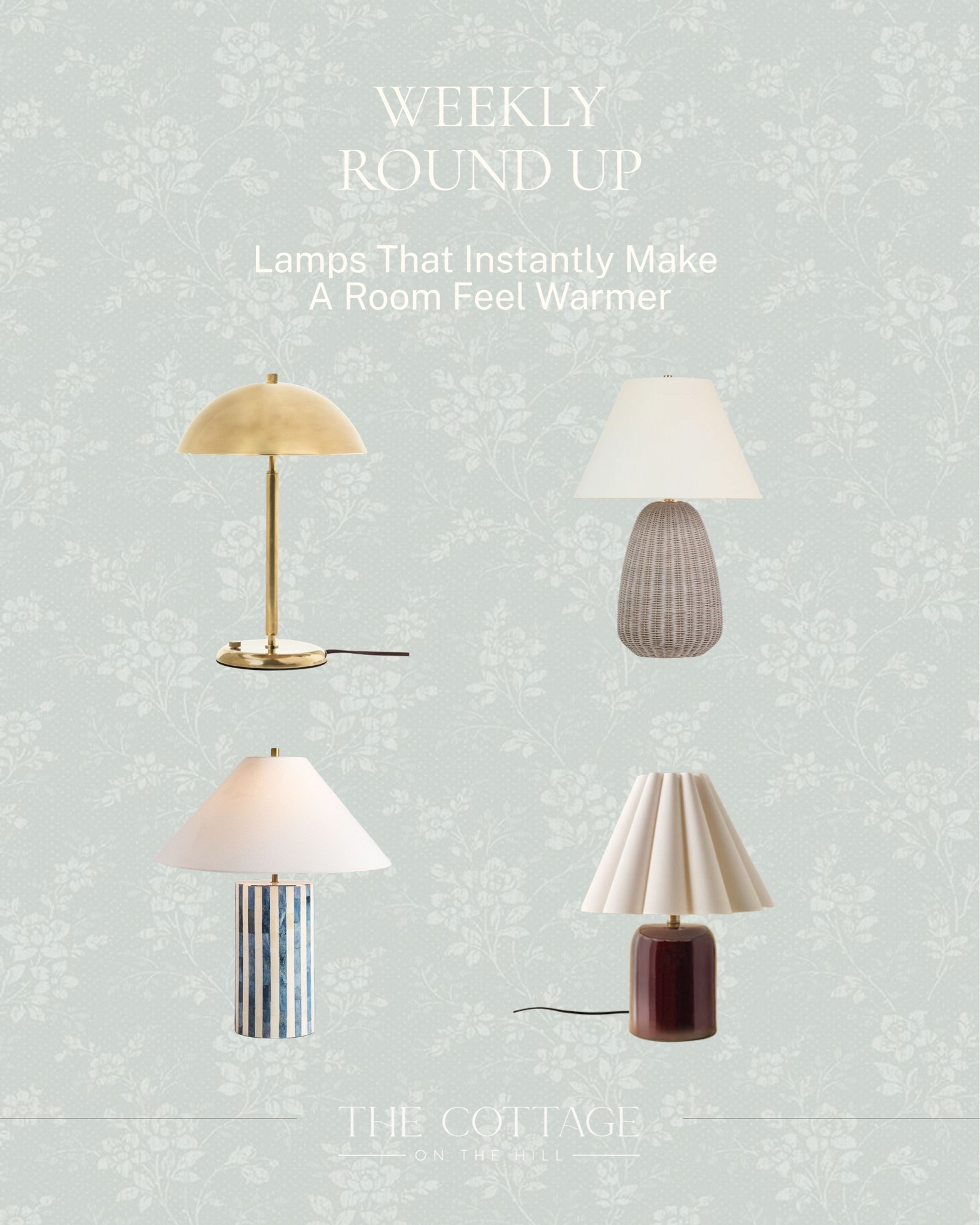 Lamps that instantly make a room feel warmer. ✨

A brass dome, a wicker base, a striped capiz column, a burgundy glaze under a pleated shade, proof that the right lamp does more for a room's mood than almost anything else.

All linked here 🤍 

#LTKhome