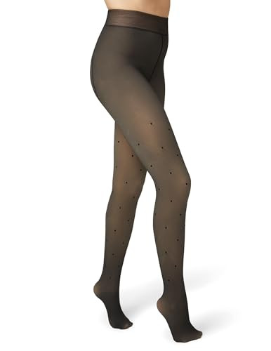 HUE Women's Faux Sheer Fleece Lined Tights, Black Polka Dot, Medium-Large | Amazon (US)