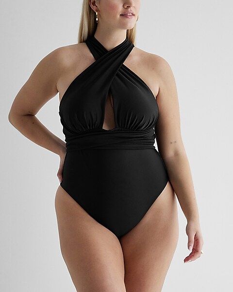 Ruched Convertible Body Contour One-Piece Swimsuit | Express