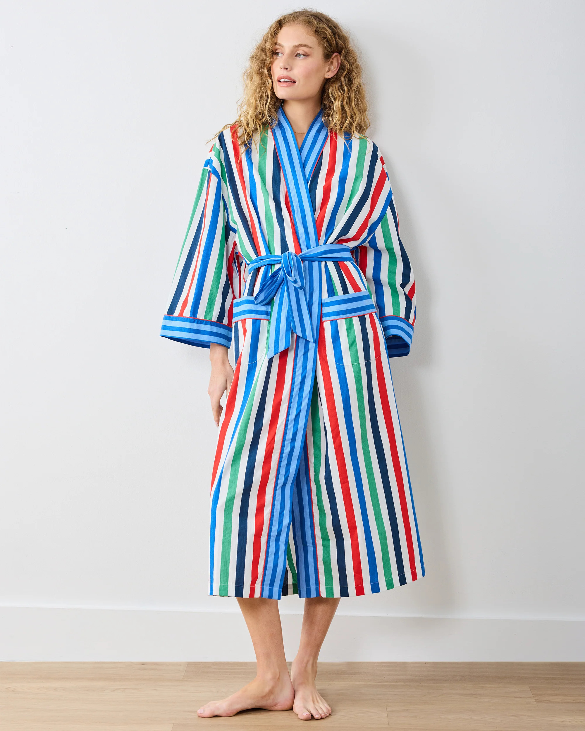 Printfresh Women's Christmas Organic Cotton Robe in Blue Stripes | Printfresh