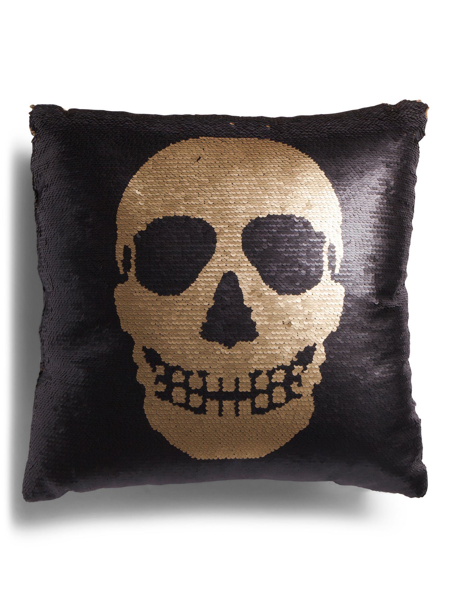 18x18 Reverse Sequin Skull Pillow | TJ Maxx
