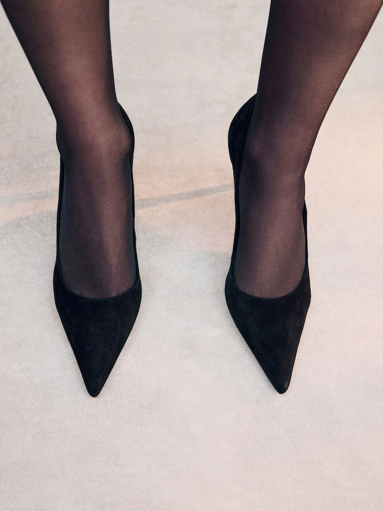 Black Suede Standard/Wide Fit Leather Mid Court Shoes | Next US