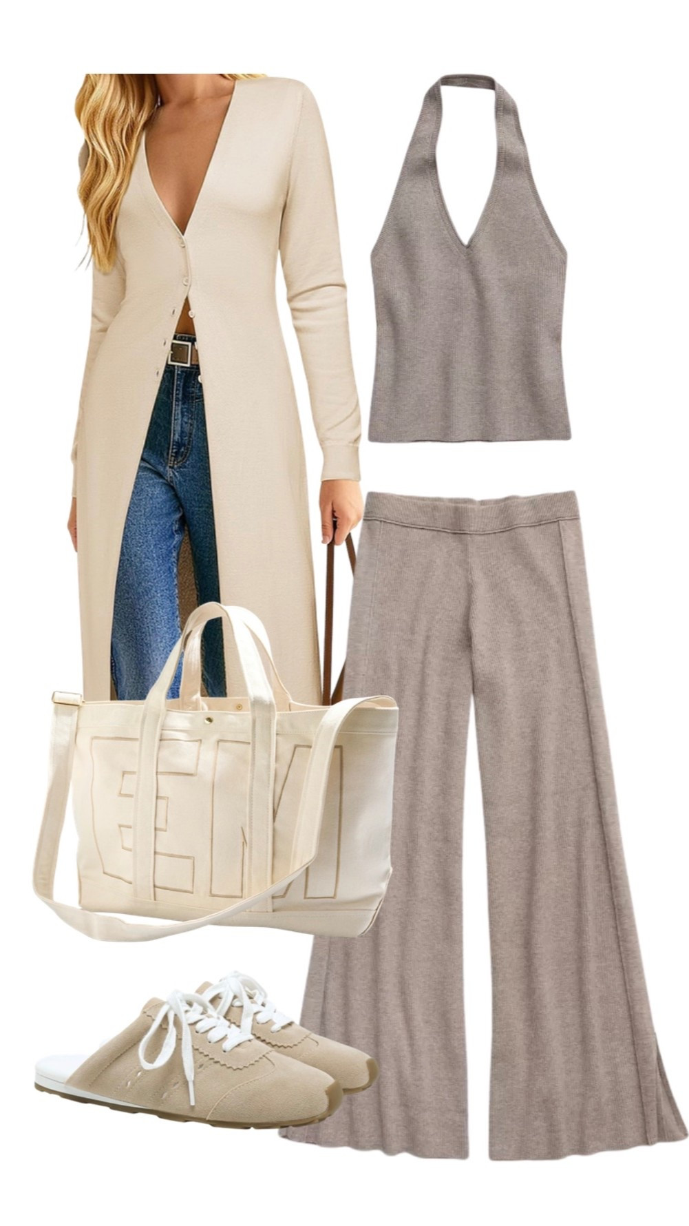 Soft neutral perfection 🤍 This effortless Aerie outfit is the definition of chic comfort. Featuring a cozy cream longline cardigan, ribbed knit halter top, flowy wide-leg lounge pants, and casual neutral sneakers, this look is made for everyday style with elevated comfort. The oversized tote completes this clean girl aesthetic for the ultimate on-the-go vibe.

Whether you’re heading to brunch, traveling, running errands, or lounging in style, this Aerie matching set brings together trendy neutrals, soft fabrics, and flattering silhouettes for the perfect capsule wardrobe moment.

✨ Shop this look if you love: Aerie loungewear, neutral outfits, cozy chic style, clean girl fashion, airport outfits, casual fall outfits, knit matching sets, wide leg pants, everyday basics, effortless style, minimal fashion, comfy cute outfits, trending lounge sets, aesthetic outfits, soft girl style.

#Aerie #AerieStyle #AerieOutfit #NeutralStyle #LoungewearSet #WideLegPants #CozyChic #CleanGirlAesthetic #MinimalStyle #EverydayOutfit #AirportStyle #CasualChic #CapsuleWardrobe #NeutralOutfit #ComfyStyle

#LTKSaleAlert #LTKxAerie #LTKTravel