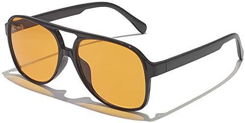 Trendy Retro Vintage Yellow 70s Orange Tinted Aviator Sunglasses for Women Oversized Lentes de Sol Black Square Shades Big Cool Night Vision Men Cute 90s Fashion Ladies 80s Large Flat Top Shady Rays | Amazon (US)