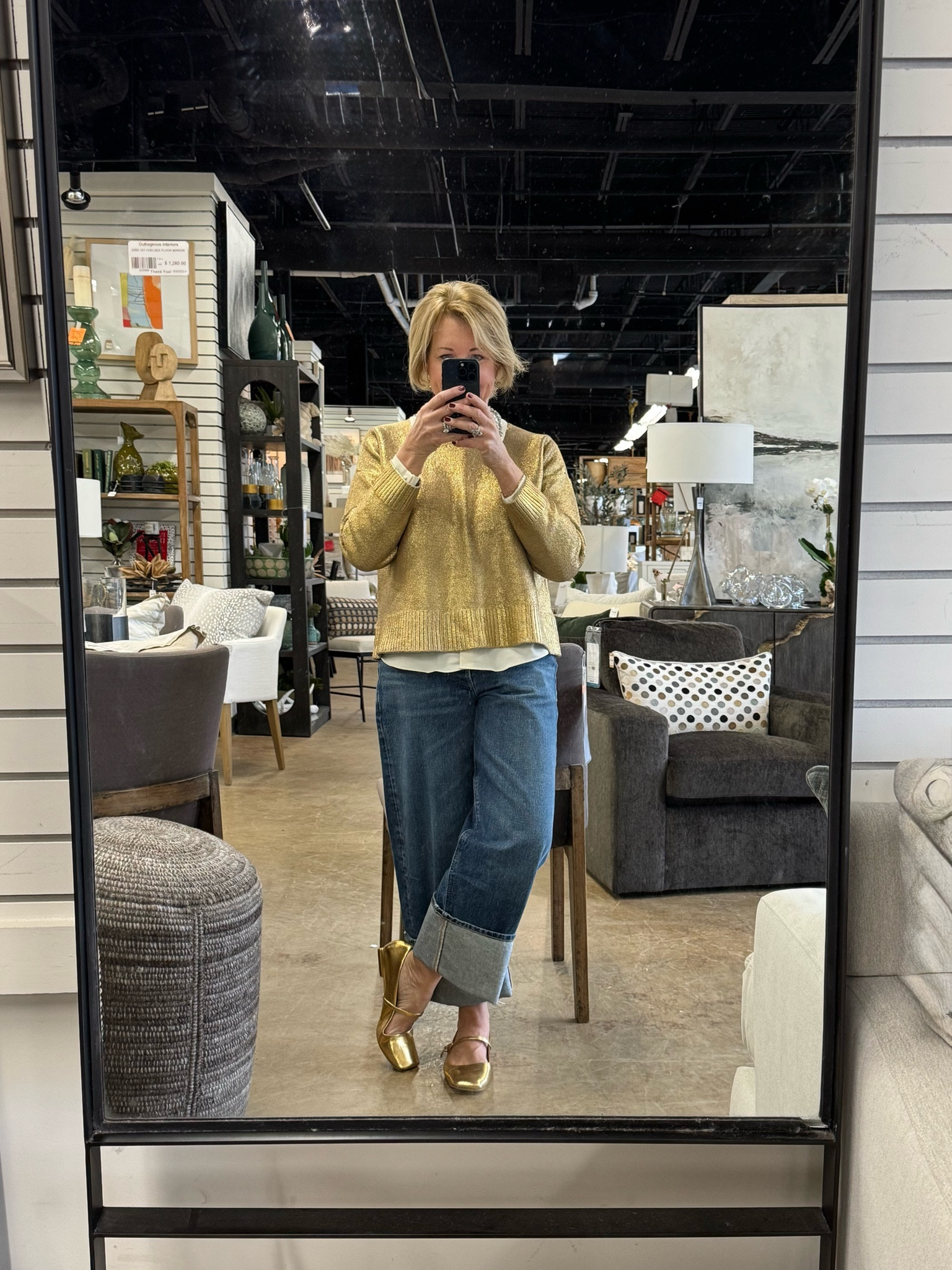 This gold sweater may be my favorite purchase, and it is on sale! Loving these jeans cuffed, and full length. I love getting two different looks, and they are comfy! I have three colors of these shoes, and contemplating more! 

#LTKSaleAlert #LTKMostLoved #LTKShoeCrush