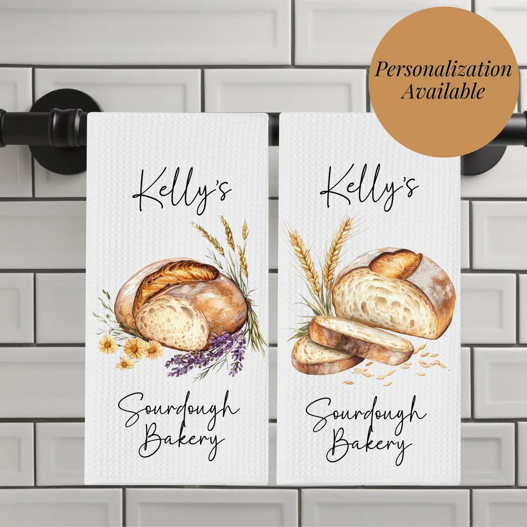 Custom Sourdough Bread Kitchen Tea Towel Set Personalized Baking Gift Farmhouse Kitchen Decor Uni... | Etsy (US)