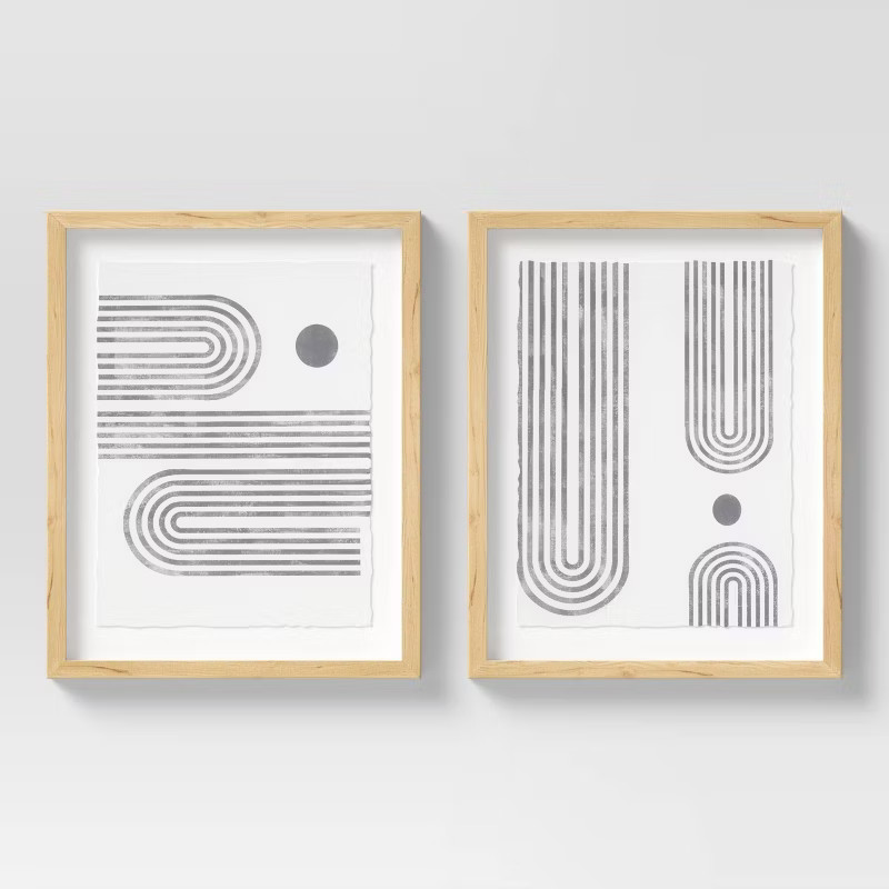(Set of 2) 16" x 20" Curve Lines Framed Under Glass Black - Threshold™ | Target