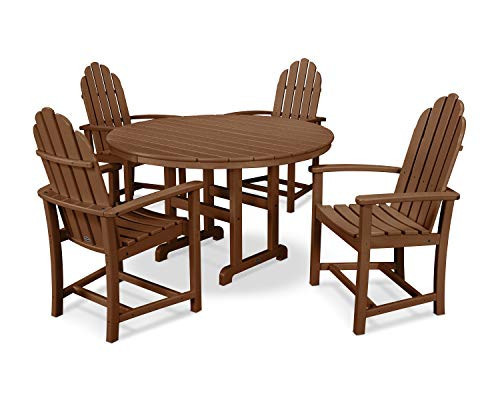 POLYWOOD Classic Adirondack 5-Piece Outdoor Dining Set - Teak Color - All-Weather HDPE Patio Furniture - Table and 4 Chairs - Fade-Resistant Garden Dining Furniture | Amazon (US)