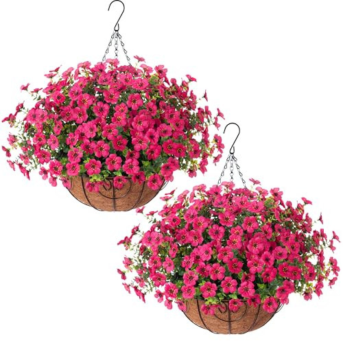 HyeFlora 2 Set Artificial Outdoor Flowers with Hanging Basket, Faux Hanging Plants for Outside Spring Decoration, Fake Silk UV Resistant Look Real Daisy Eucalyptus for Porch Garden Patio Home Decor | Amazon (US)