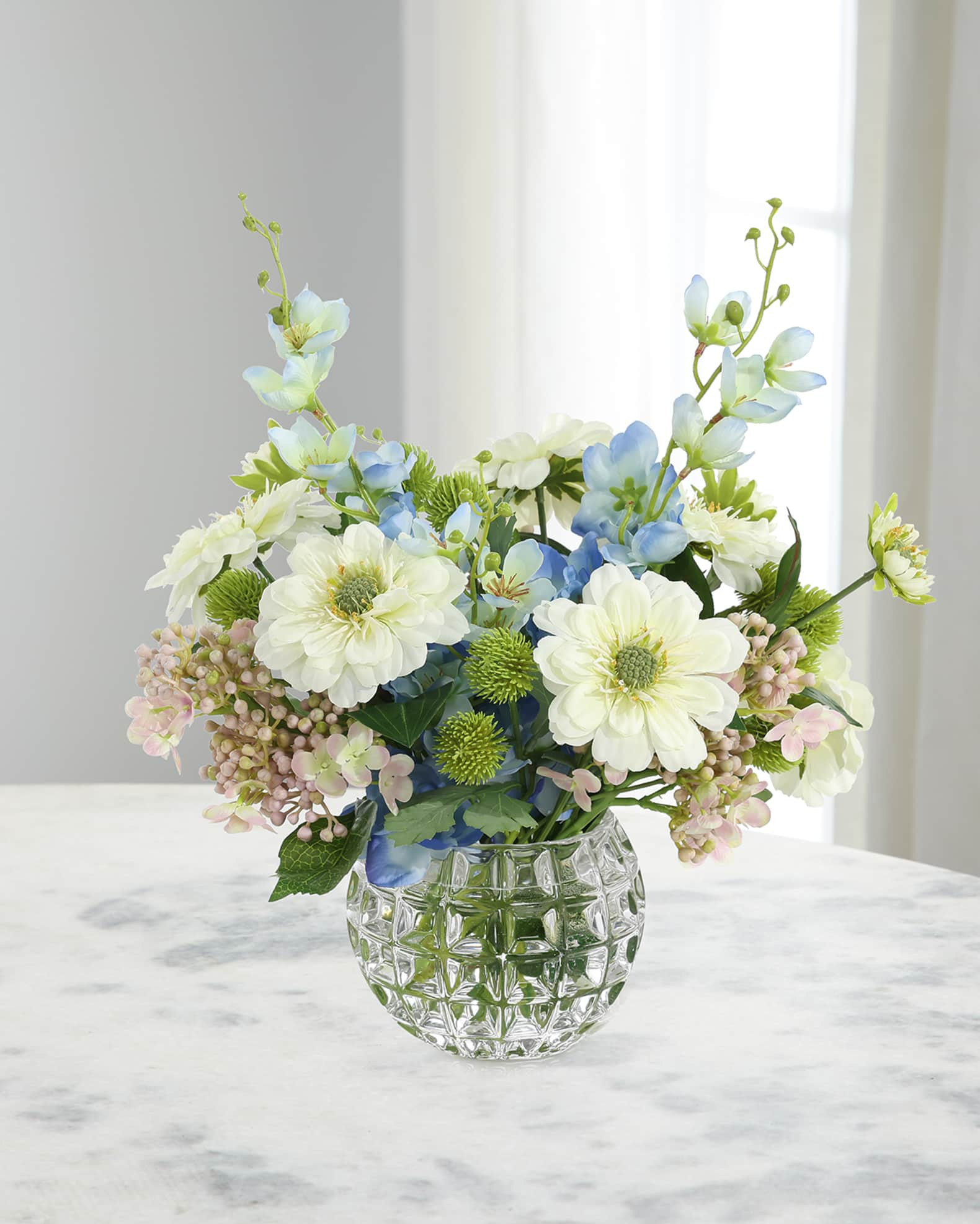 John-Richard Collection Delightful Zinnias 15" Faux Floral Arrangement in Glass Vase | Horchow