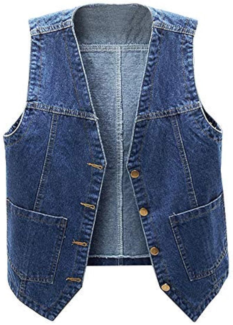 Ladyful Women's Sleeveless Denim Vest V Neck Button Down Jean Waistcoat Jacket | Amazon (US)