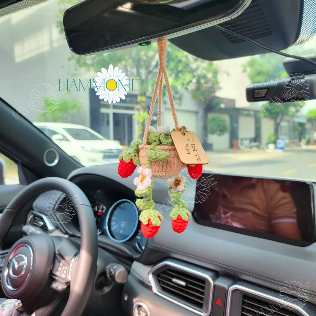 Personalized Crochet Strawberry Plant Car Hanging, Crochet Car Decor, Car Accessories for Women, ... | Etsy (US)