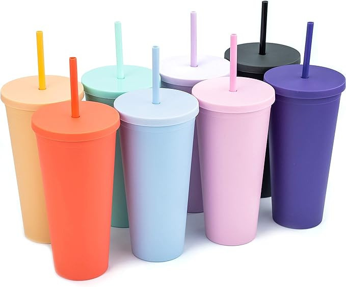 STRATA CUPS Classic Multicolor Tumblers with Lids and Straws (8 pack) - 22oz Matte Pastel Colored... | Amazon (US)