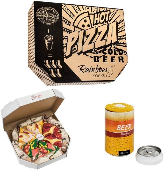 Rainbow Socks - Men Women Funny Pizza and Beer Box Gift - 5 Pairs | Amazon (US)