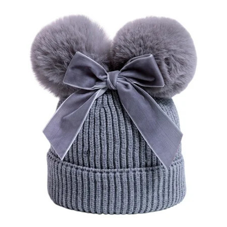 Povozer Baby Beanie Winter Hat Knitted Warm Hat with Bow Toddler Beanies(Gray 6-36M) | Walmart (US)