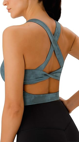 Sports Bras for Women Criss-Cross Back Padded Workout Tank Tops Medium Support Crop Tops for Wome... | Amazon (US)