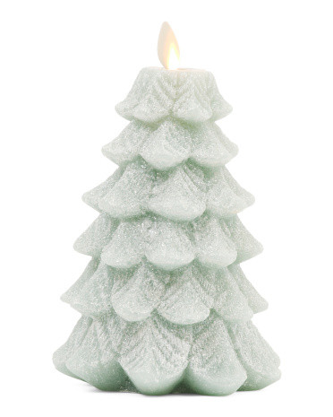Led Glitter And Snow Moving Flame Christmas Tree Candle | TJ Maxx