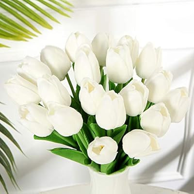FLXUBAG 20pcs White Artificial Tulips Flowers Real-Touch Fake Tulips for Party Home Decoration | Amazon (US)