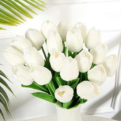 FLXUBAG 20pcs White Artificial Tulips Flowers Real-Touch Fake Tulips for Party Home Decoration | Amazon (US)