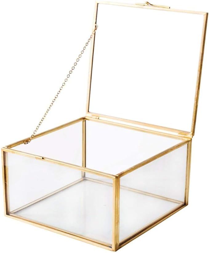 Utopz Golden Glass Jewelry Keepsake Square Box Home Decor Display Vintage Glass Jewelry Organizer... | Amazon (US)