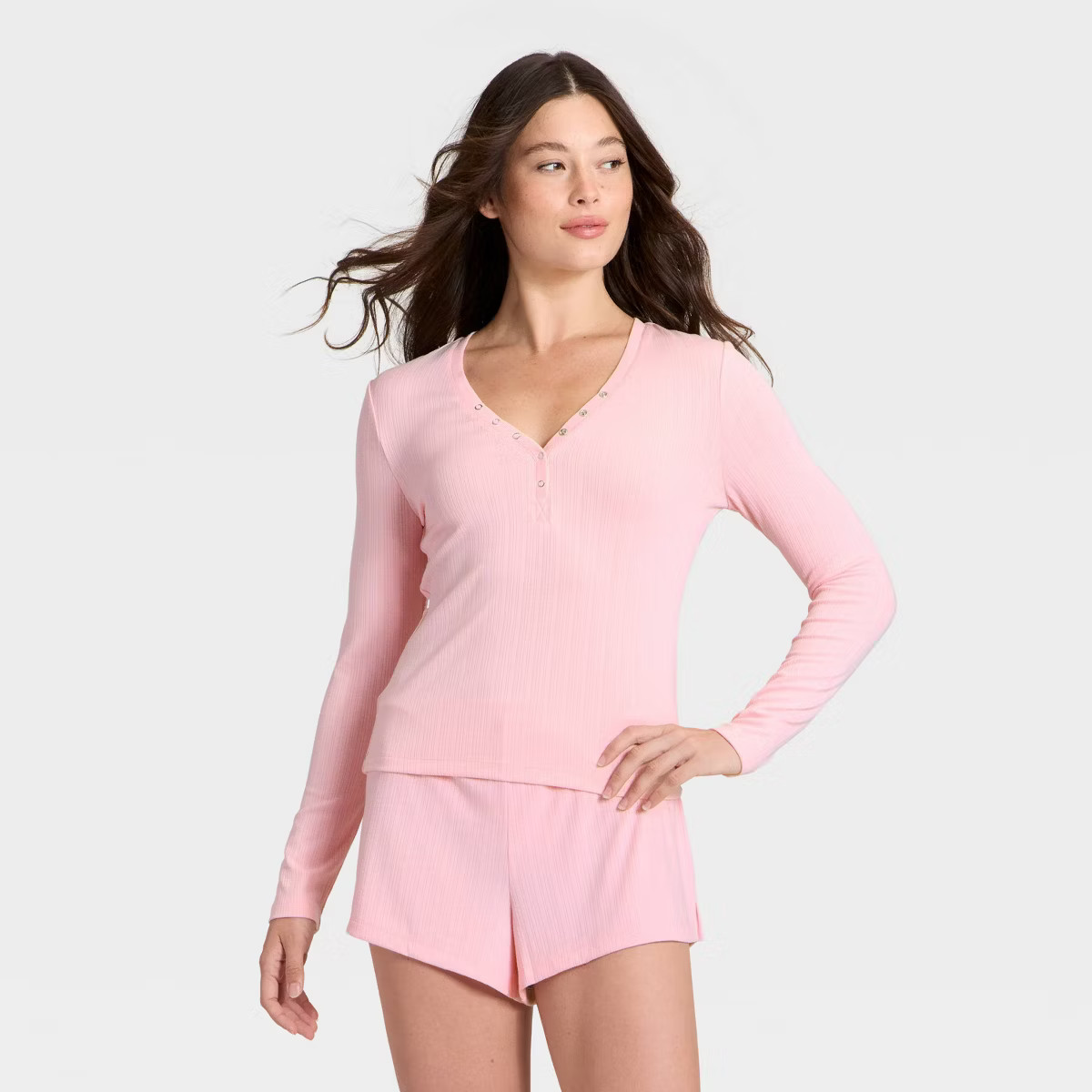 Women's Ribbed Long Sleeve Shirt and Shorts Pajama Set - Auden™ | Target