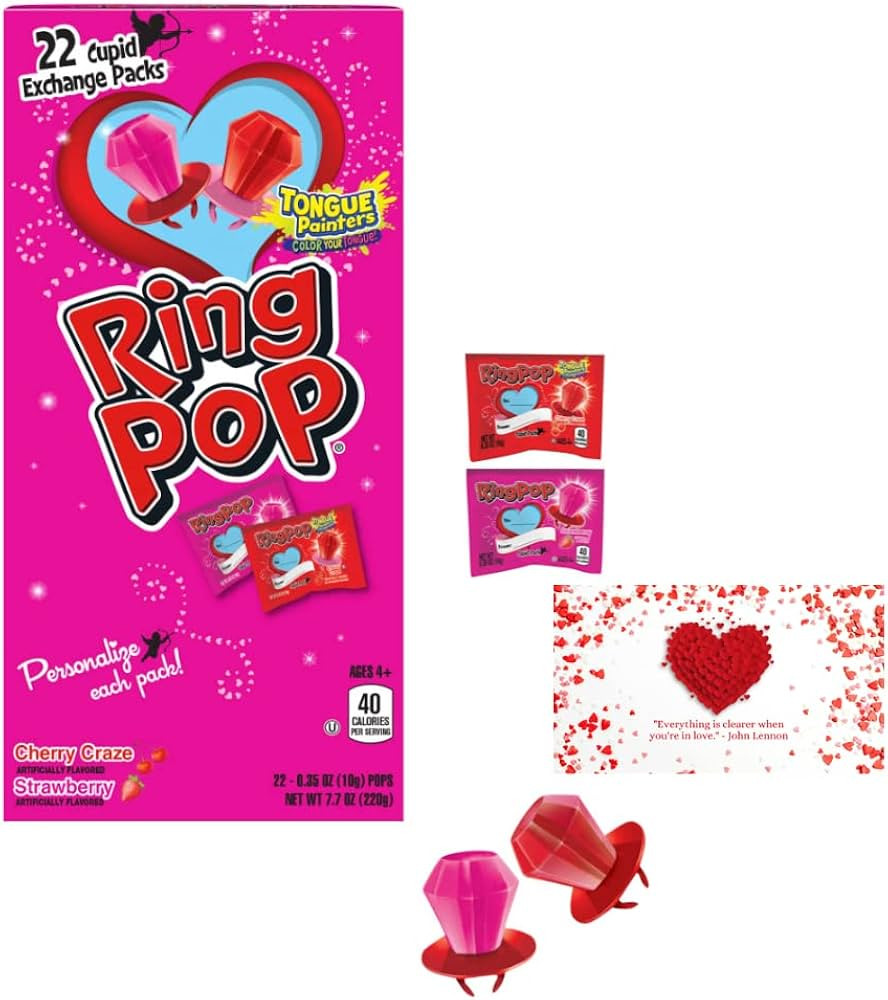 Ringpopps Tongue Painters; Valentine Classroom Exchange Cupid Packs; Strawberry Cherry Flavors; I... | Amazon (US)