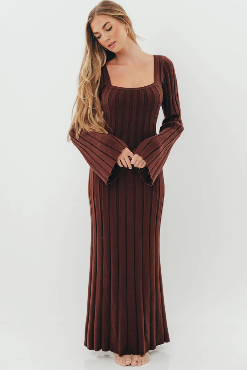 Rowan Square Neck Maxi Dress in Brown | Worth Collective
