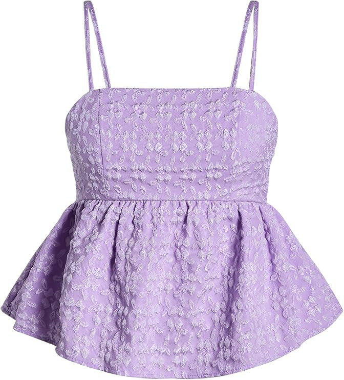 SOLY HUX Women's Spaghetti Strap Ruffle Hem Peplum Cami Top Jacquard Camisole | Amazon (US)