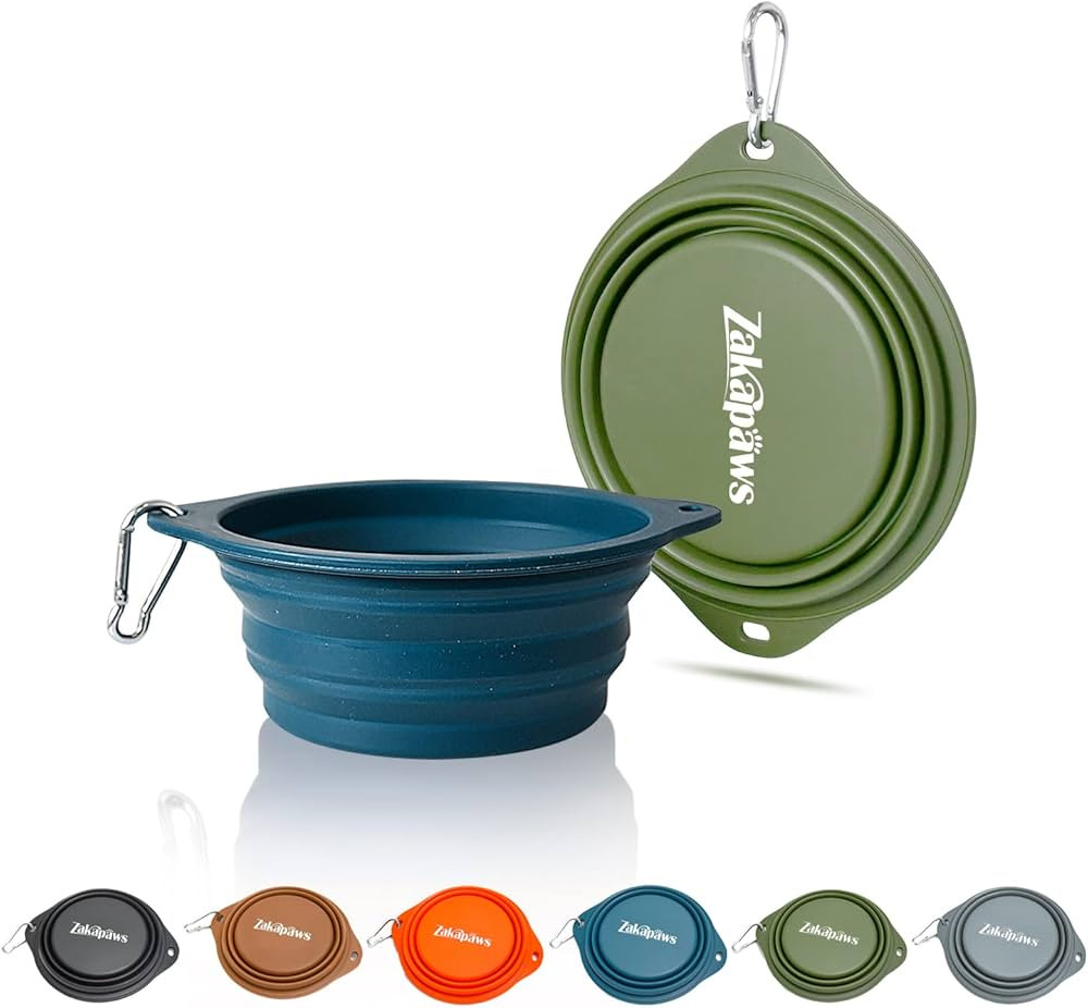 Silicone Dog Travel Bowl, 2 Pack Collapsible Pet Bowl, Foldable No Plastic Rim Pet Feeding Bowls,... | Amazon (US)