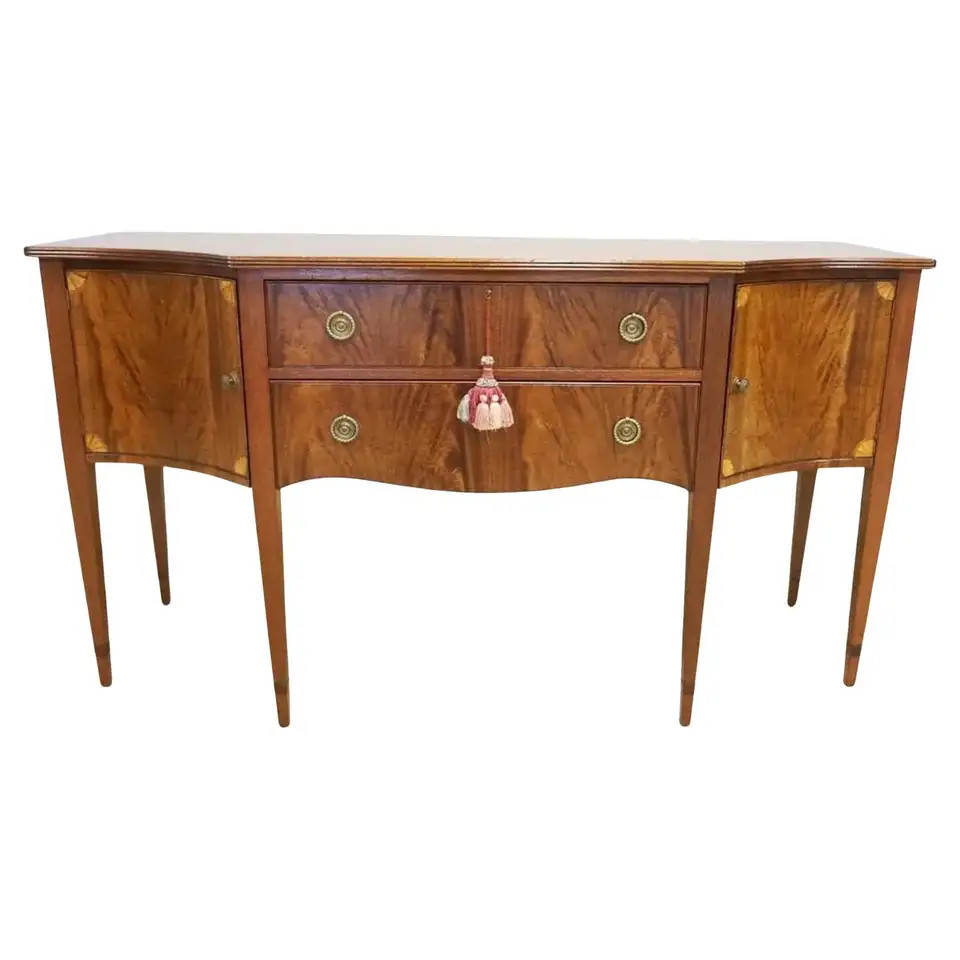 Federal-Style Inlaid Mahogany Sideboard Buffet With Tapered Legs | 1stDibs